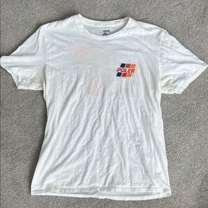 Poler White Tee with Orange and Blue Logo